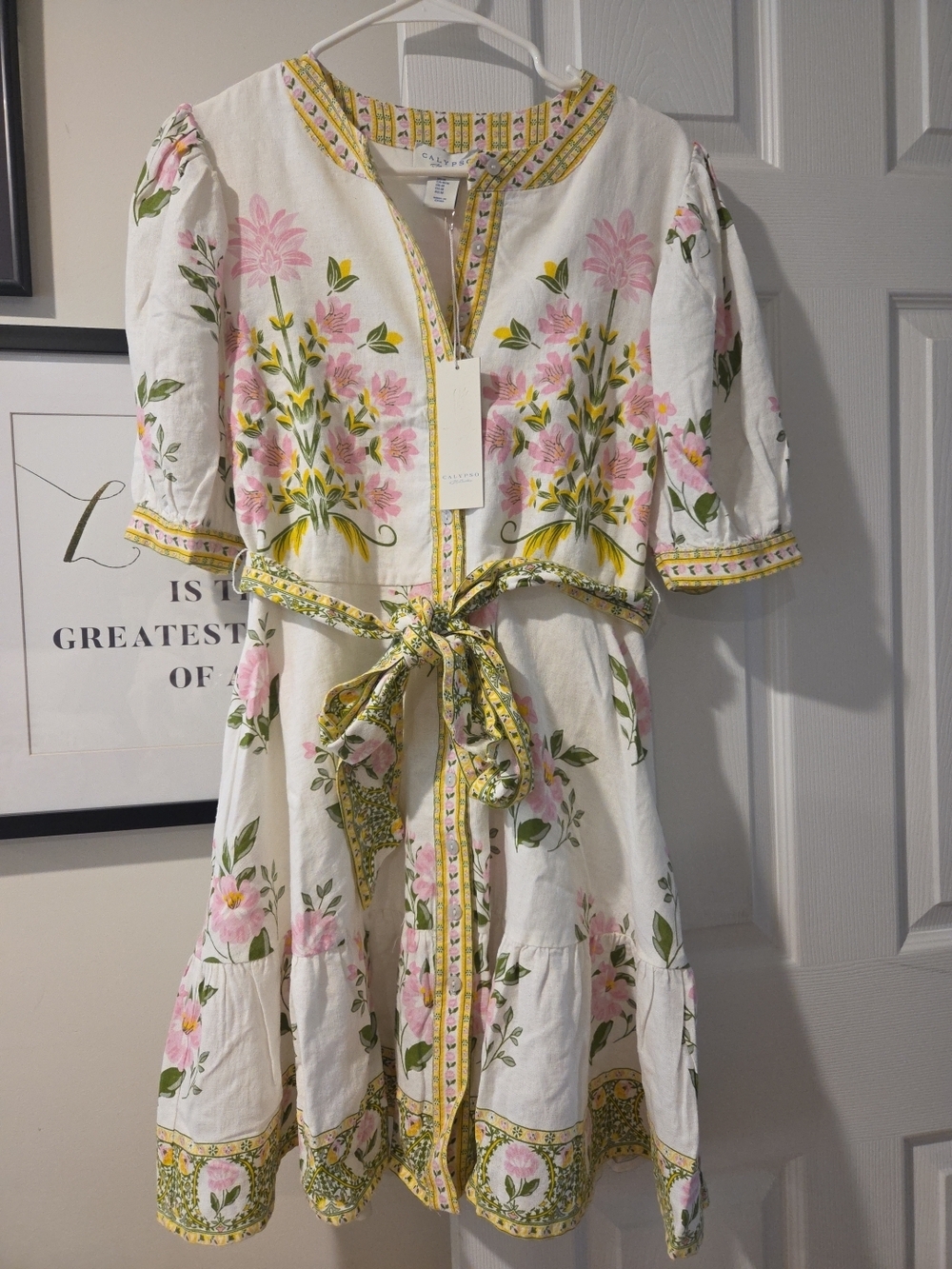 Calypso St. Barth Floral Dress With Belt, Size M